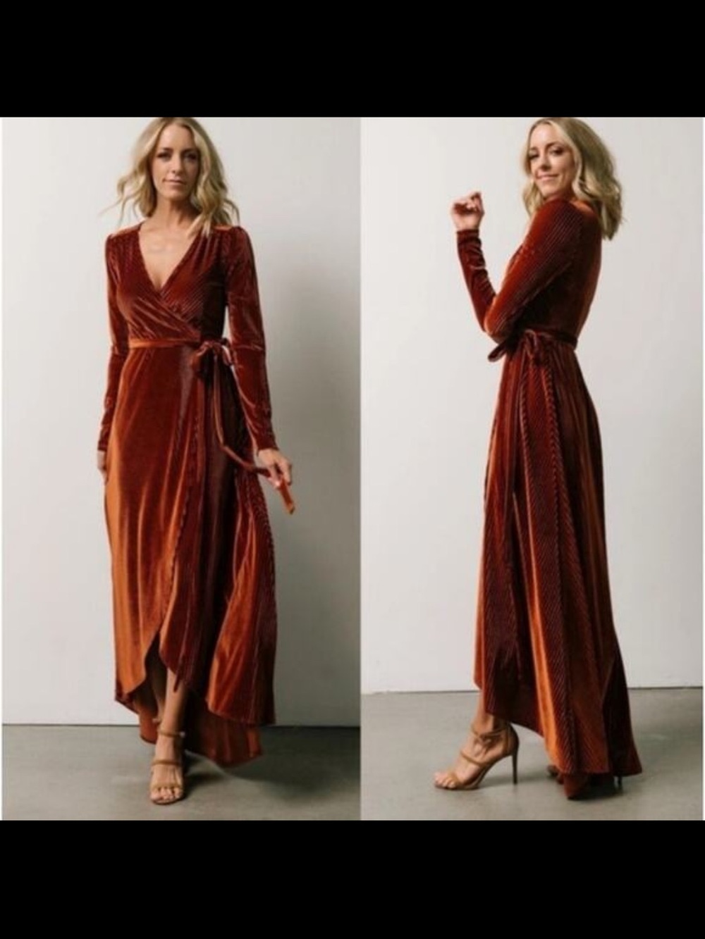 🆕 Baltic Born Andi ribbed velvet wrap dress - rust/ burnt orange/ copper